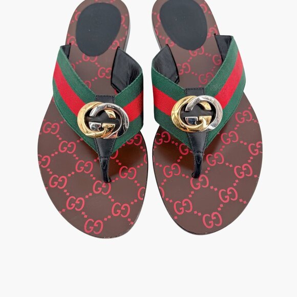 Gucci Kika Red Interlocking GG Thong Flip Flop Sandals Flat Size 39 US 9 Women's - Picture 4 of 14